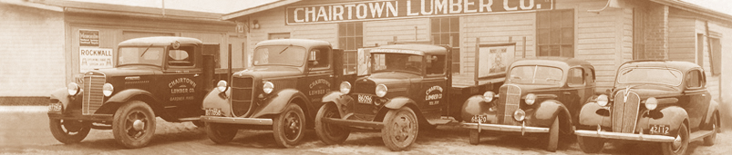 Vintage photo of Chairtown Lumber vehicles
